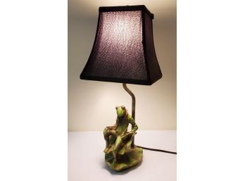 Adorable Green Resin Frog Table Lamp With Black Fabric Shade