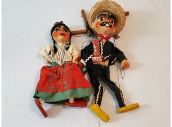 Two Vintage Mexican Man & Woman Marionettes