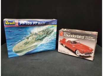 Two Brand New Model Kits One Is Revell PT-109-PT Boat One Is AMT 1957 Ford Hard Top Thunderbird