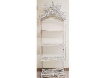 Pretty White Wrought Iron Four Shelf Etagere With Antiqued Finish