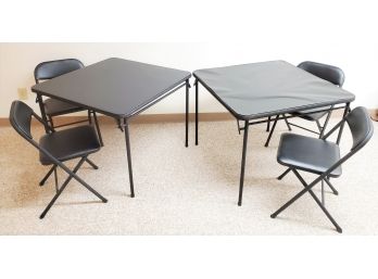 Pair Of Cosco Black Folding Square 'Card' Tables With Four Matching Chairs