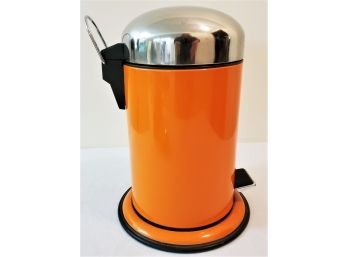 Small Orange & Stainless Flip Top Lid Trash Can
