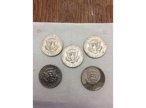 Five 1972 Fifty Cent Pieces