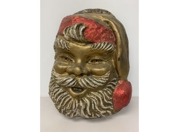 Vintage MCM 21' Gold Plastic Hanging Santa Claus Face