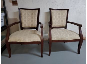 2 Wood Arm Chairs With Upholstered Back And Seats