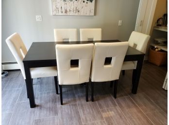 Espresso Colored Kitchen Table With 6 Faux Leather/ Espresso Chairs