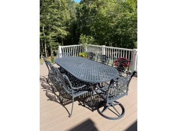 Black Cast Iron Patio Table With 8 Chairs And Umbrella Stand And Heavy Duty Xl Cover