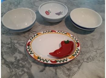 Ceramic Pasta/Serving Bowls And Chip & Dip/Salsa Serving Platter