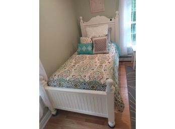 White Wooden Twin Bed Including Mattress And Bedding