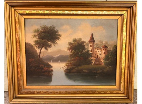 Antique Oil Painting - Castle On The River