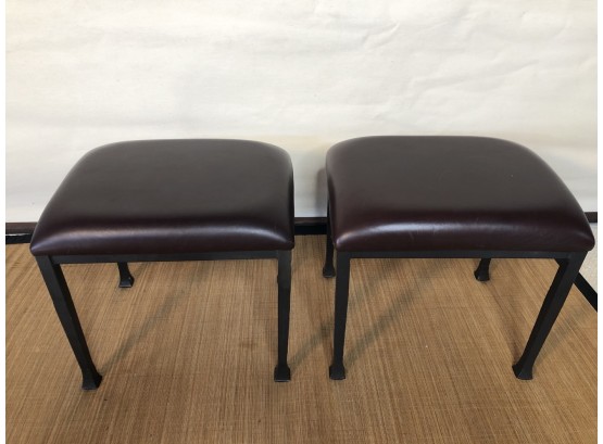 Pair Of Leather Look Small Benches