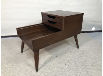 Mid Century Bi-Level End Table With Slate Lined Drawers