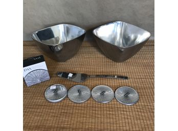 Bowls, Pie Server And Coasters - Silver Tone Elegance With Ease