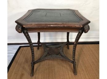 Antique Victorian Carved Leather Top Occasional Table