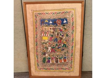 Framed Latin American Painting On Paper, Bright, Colorful