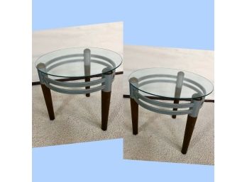 Jetson's Vibe Wood & Metal Glass Top Tables