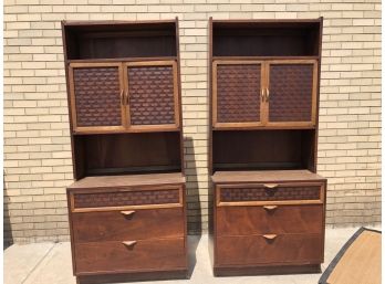 Pair Of Mid Century Dressers With Hutches