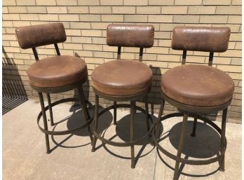 3PC Set Of Metal And Leather Swivel Barstools