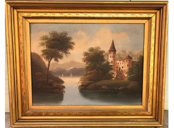 Antique Oil Painting - Castle On The River