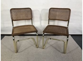 Pair Breuer Chairs With Gold Tone Frame