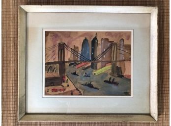 Vintage Watercolor Of East River And Skyline, Childlike