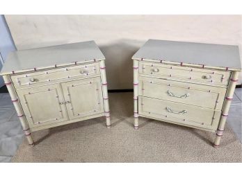 Vintage 1960s Thomasville Painted Faux Bamboo Nightstands