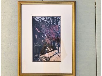 J. Cline Signed Framed Batik On Paper - Tree Lined Street