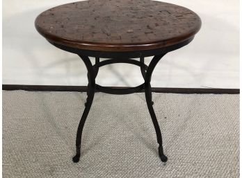 Parquet Wood Round Table On Metal Base
