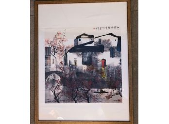 Large Japanese Framed Ink On Paper