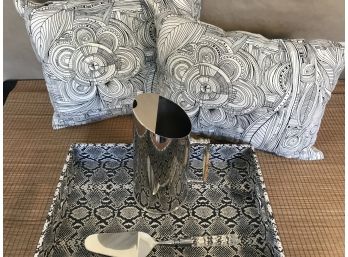 Snakeskin Pattern Tray And Fab Pillows, Upscale Living 5 Pieces