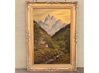 Where Is Heidi? Large Signed Oil Painting - Swiss Landscape