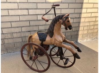 Antique Reproduction Wooden Horse Tricycle, Display, Art