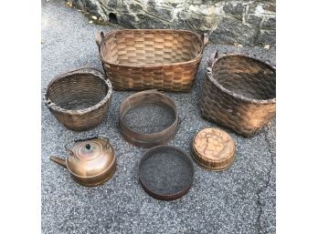 Antique Basket Set And Kitchen Items
