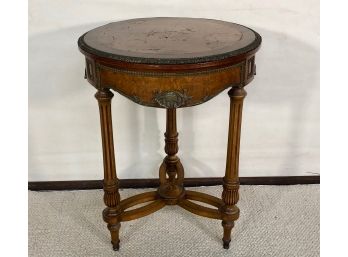 Antique Round End Table With Metal  Detailing