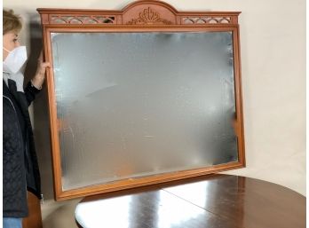Large Hard Wood Mirror With Carved Top