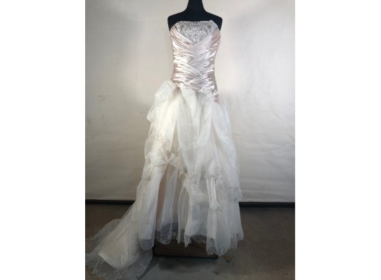 Charmeuse And Organza Ball Gown, Asymmetrical, Laced Bodice(BG43)