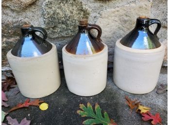Beautiful Trio Of Vintage Stoneware, Salt-glazed Porcelain Jugs