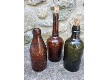 Lot Of (3) Vintage Brown Beer Bottles
