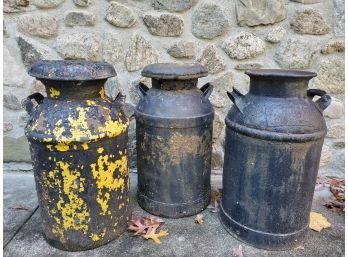 Trio Of Vintage Milk Cans - Painted Over Several Times