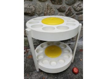 Party Time! Mid-Century Plastic White & Yellow Lid Bar Cart (MCM) & Ice Buckets