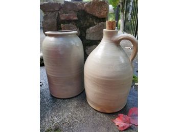 (2) Antique Stoneware Crock And Jug - Lovely Pair!