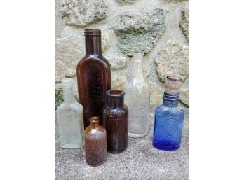 Lot Of (7) Antique Apothecary And Other Glass Bottles