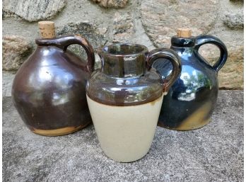 (2) Small Vintage Stoneware Jugs And (1) Small Vintage Stoneware Salt-glazed Pitcher
