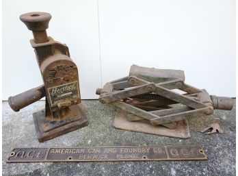 Vintage Car Lot - Hartford Auto Jack / Plate From American Car And Foundry Co.