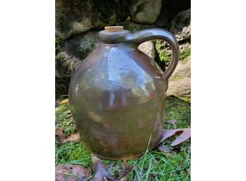 Primitive Salt-glazed Brown Stoneware Jug - Unique Rotund Shape