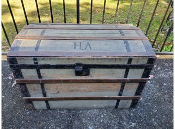 HA! Fabulous Monogrammed Antique Steamer Trunk With Side Handles