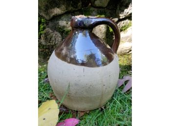 Primitive Salt-Glazed Stoneware Jug - Unique Rotund Shape
