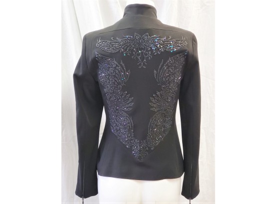 Ladies Black Zip Up Sequined Sparkle Embellished Jacket