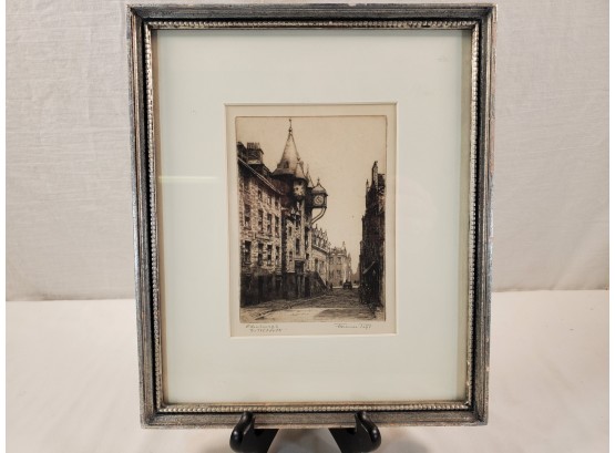 Antiuqe Original Etching By Florence Page Limited Edition Edinburgh Scotland 'the Tolbooth'