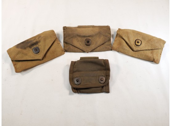 Assortment Of Four Vintage Canvas Military Uniform Belt Loop Pouches